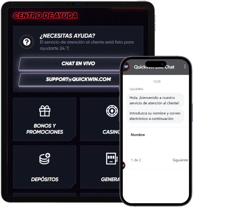 Soporte y chat en vivo de QuickWin Casino Centro de ayuda de QuickWin Casino con chat en vivo y opciones de atención al cliente