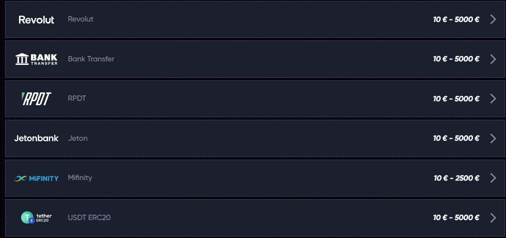 Métodos de pago de QuickWin Casino QuickWin Casino métodos de pago y retiro con Revolut, transferencia bancaria, Jeton, MiFinity y USDT